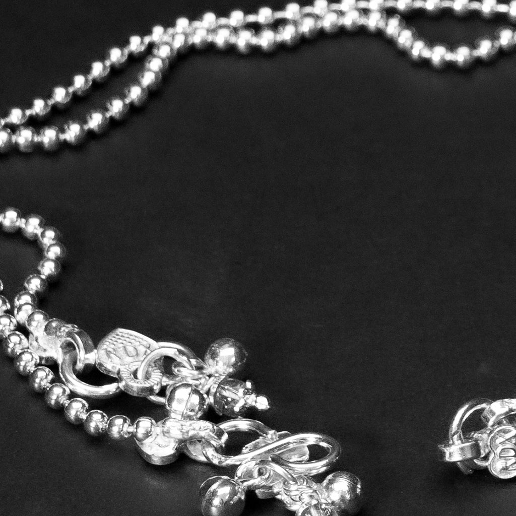 925 Sterling Silver Chain Anklet with Bead Cluster Charm