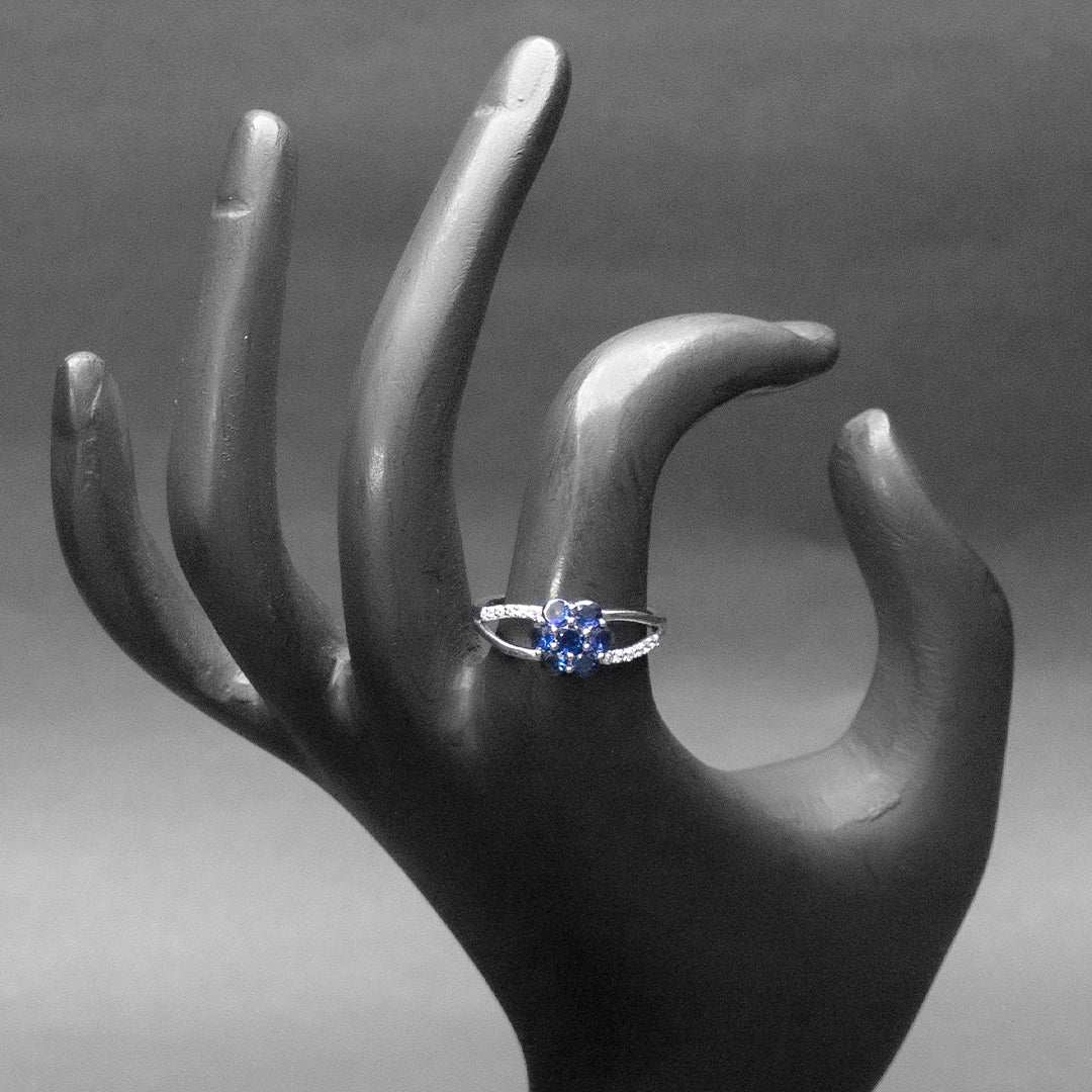 Blue Flower Silver Ring