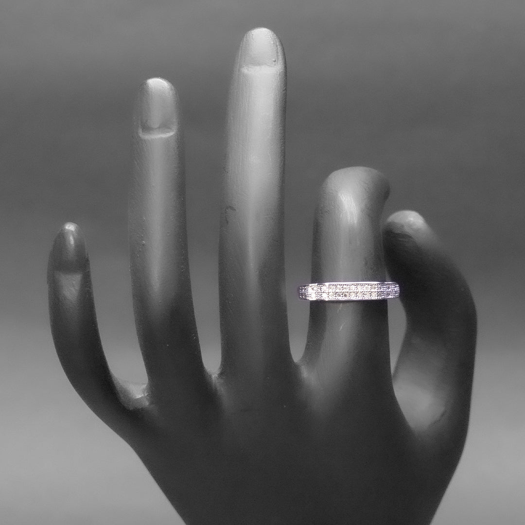 Pave Stone Silver Band Ring