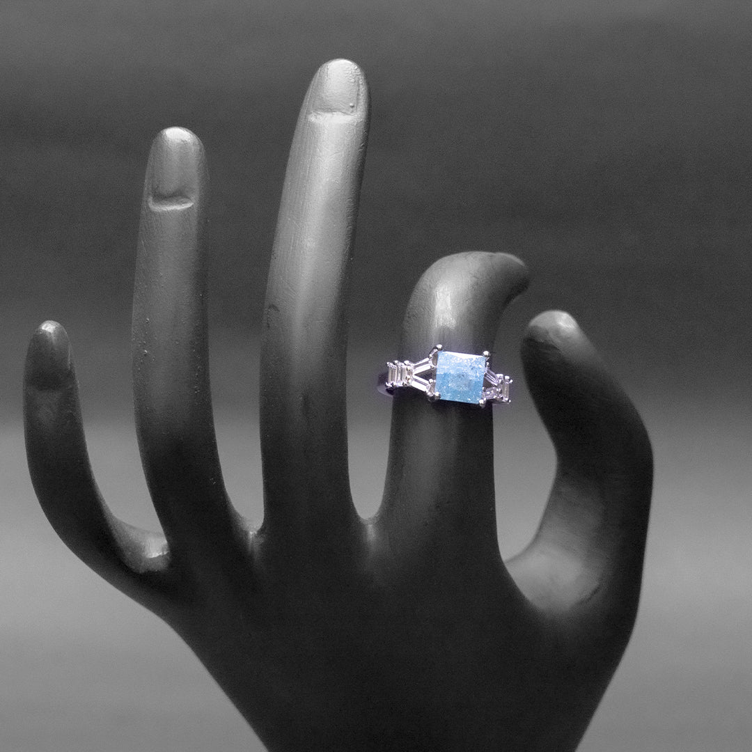 Blue Square Stone Silver Ring