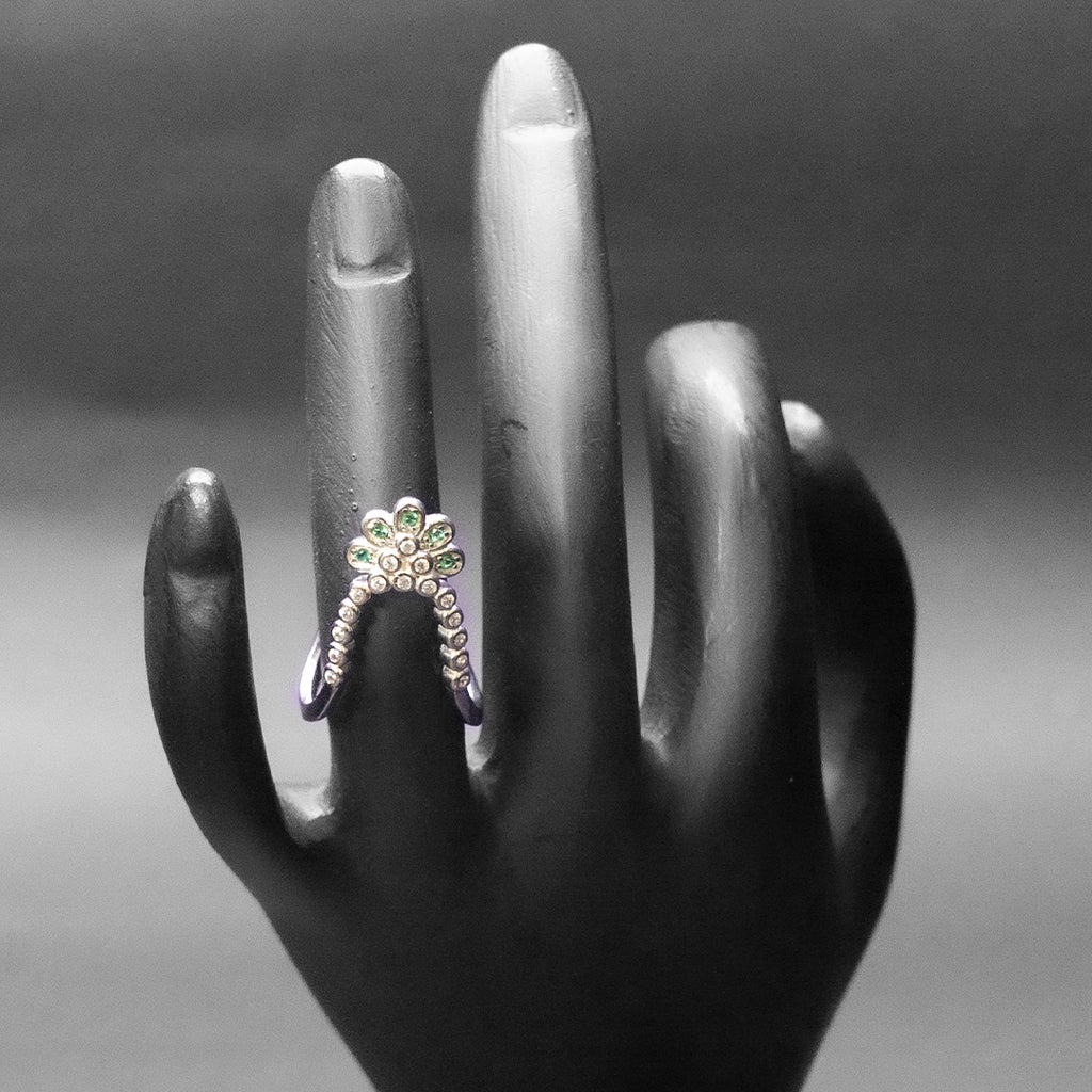 Green Blossom Ring Silver Ring