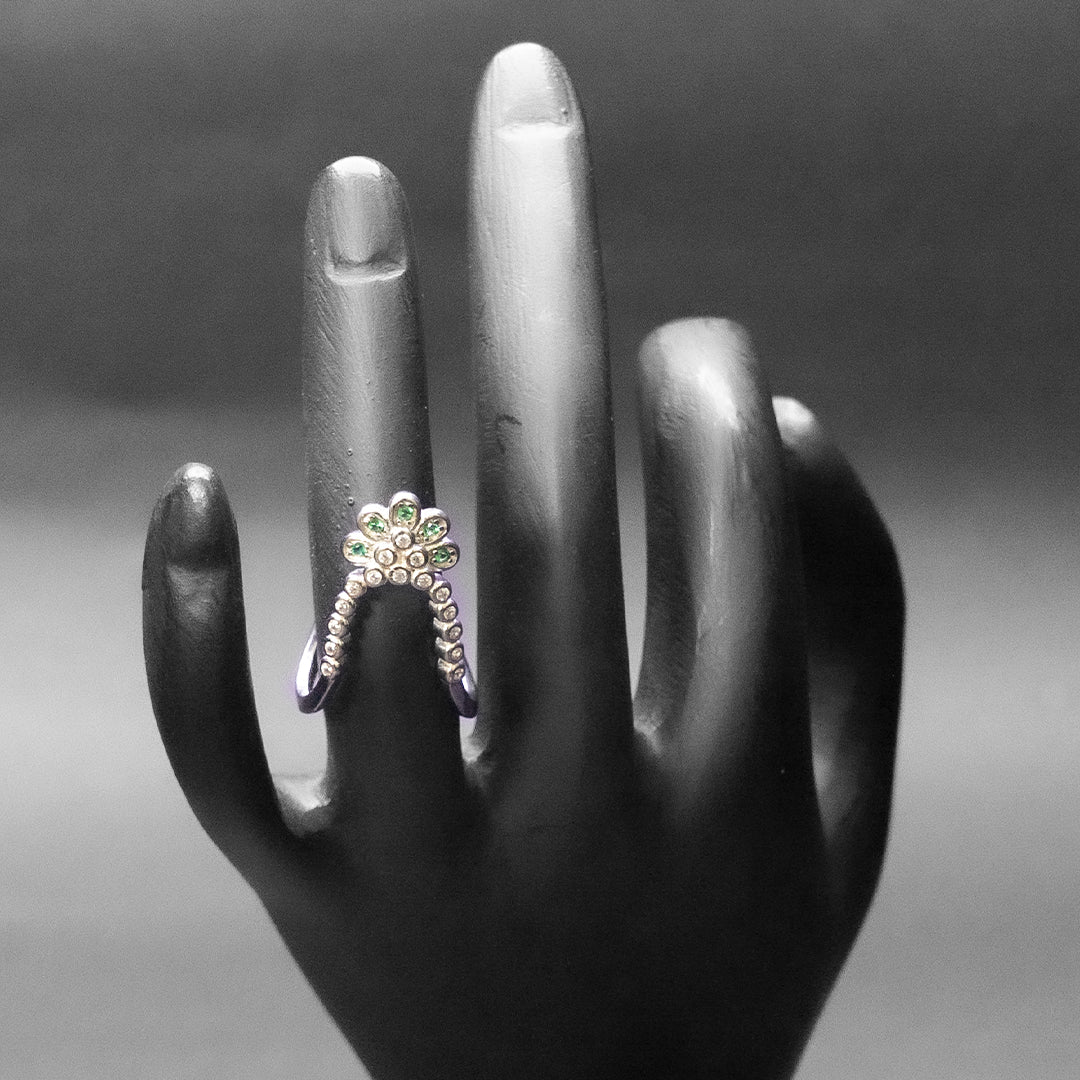 Green Blossom Ring Silver Ring