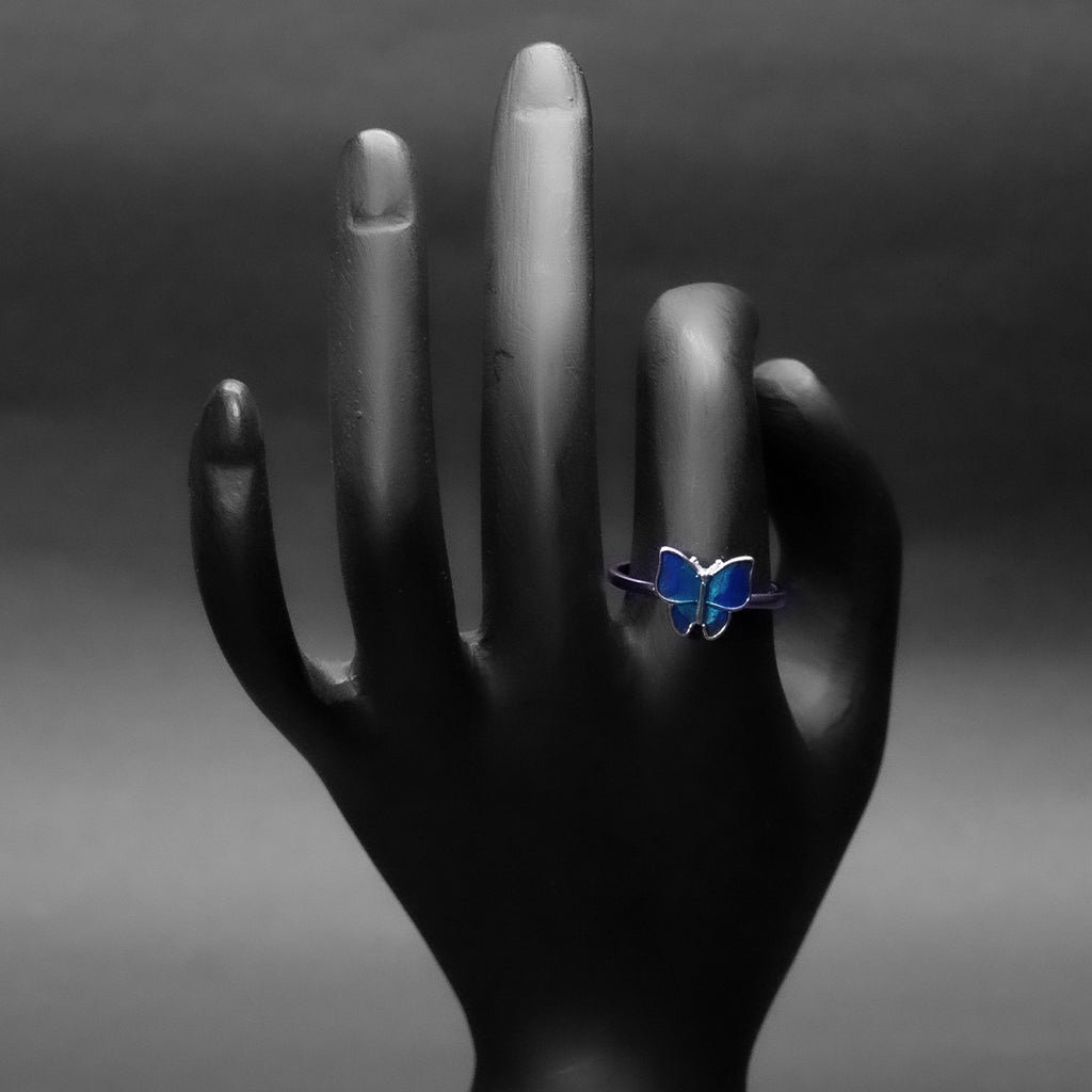 Blue Butterfly Silver Ring