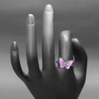 Purple Butterfly Silver Ring