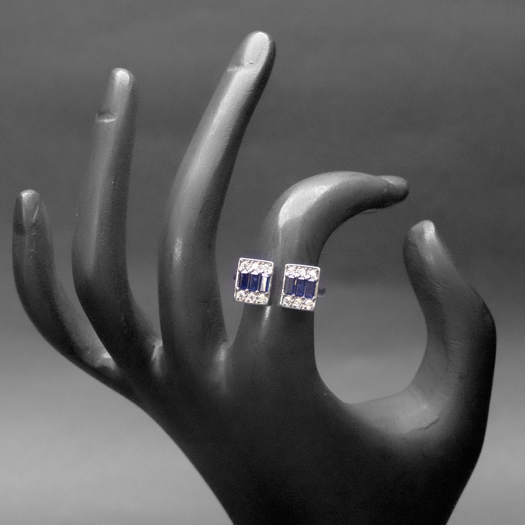 925 Sterling Silver Blue Sapphire Open Square Ring