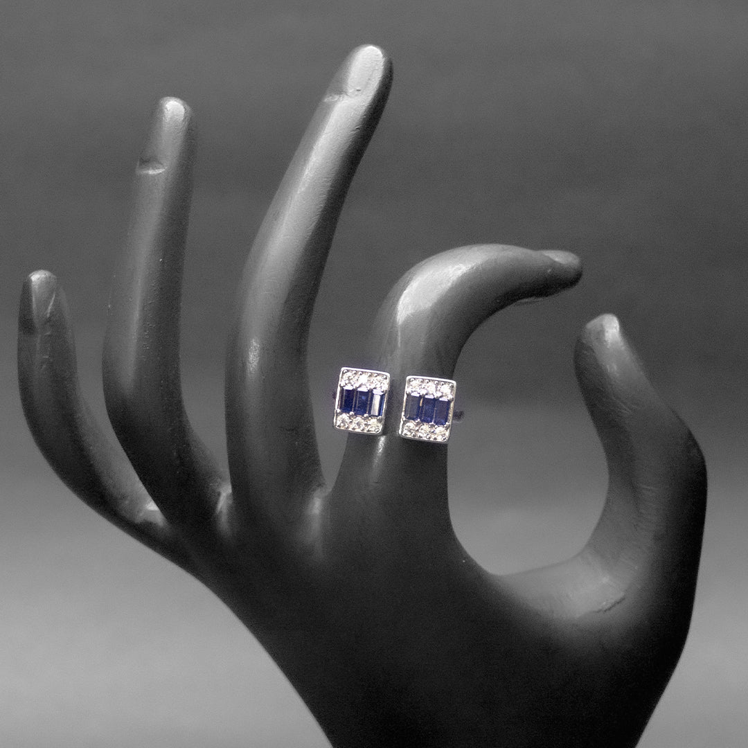 925 Sterling Silver Blue Sapphire Open Square Ring