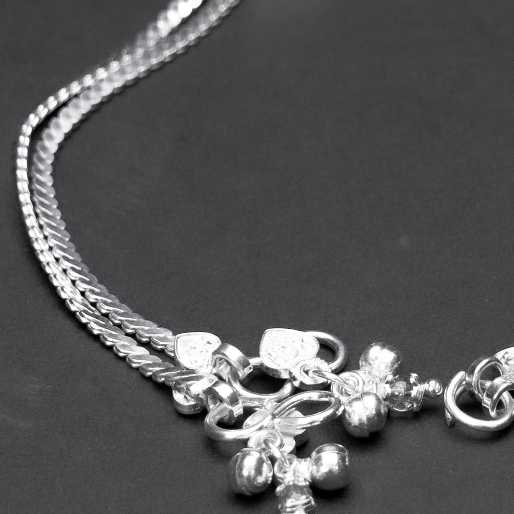 Traditional Indian Style Flat Chain Silver Anklets