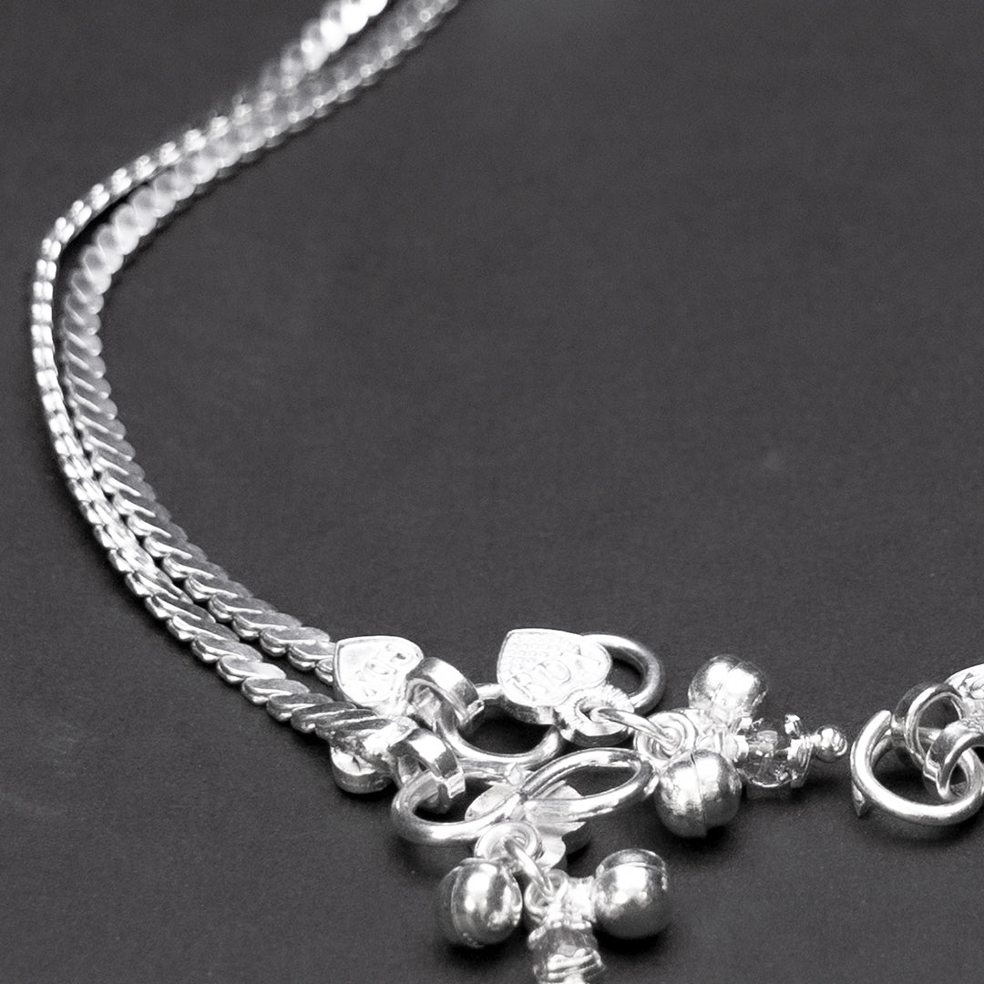 Traditional Indian Style Flat Chain Silver Anklets