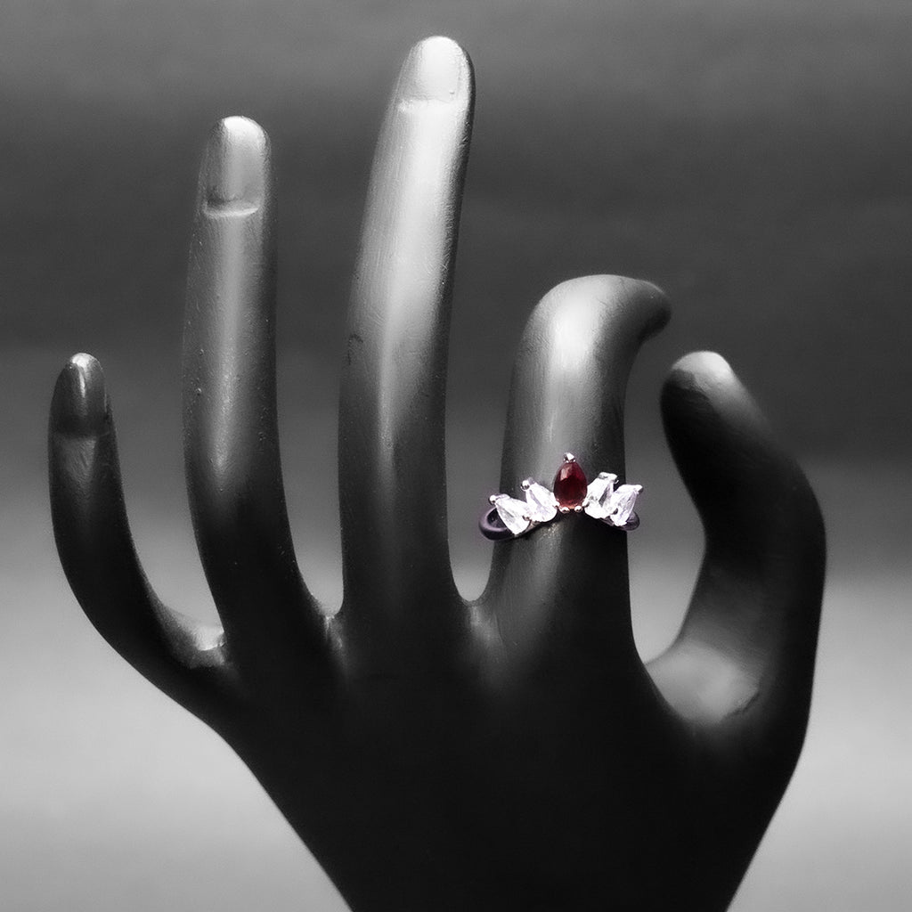 Ruby Red Crown Silver Ring