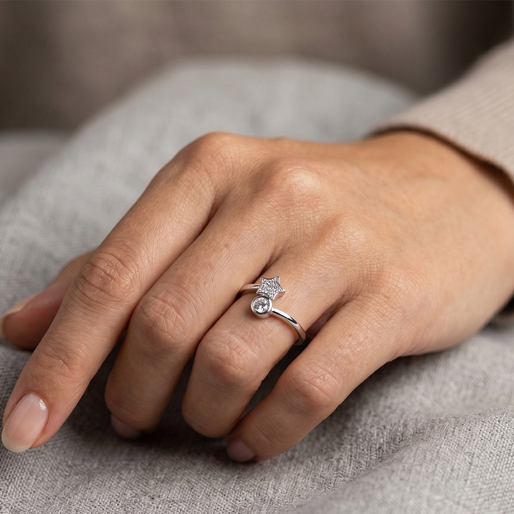 Star and Moon Silver Ring