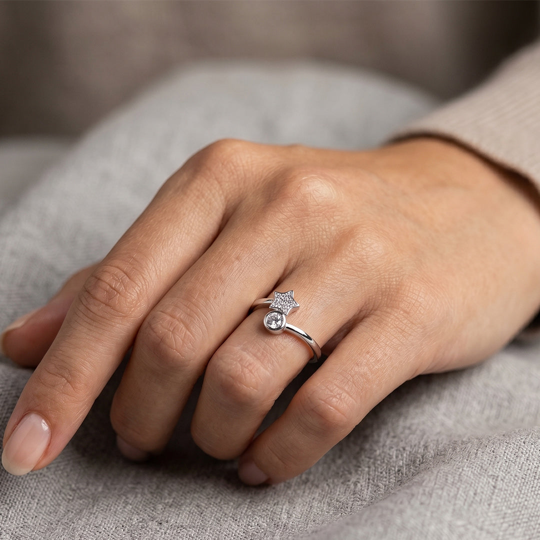 Star and Moon Silver Ring