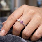 Pink White Crystal Silver Ring