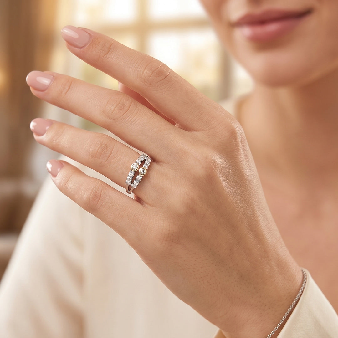 Double Band Halo Silver Ring