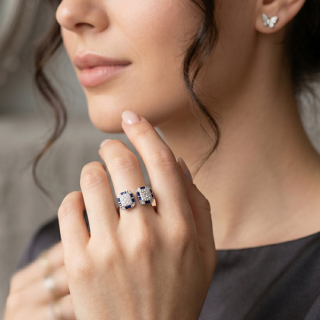 Blue Stone Open Silver Ring