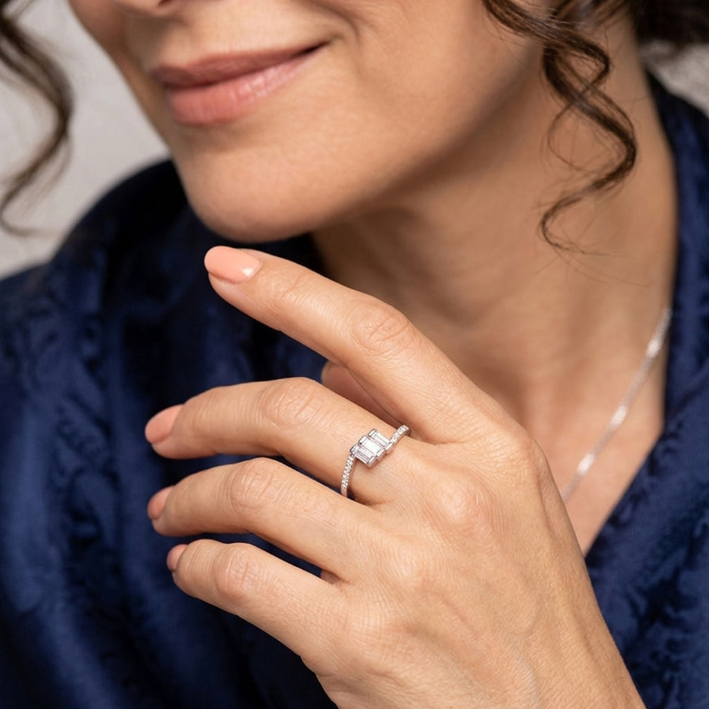 Emerald Cut Open Wrap Silver Ring