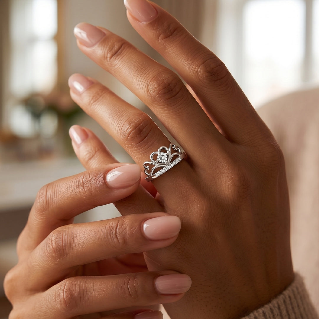 Heart Crown Silver Ring