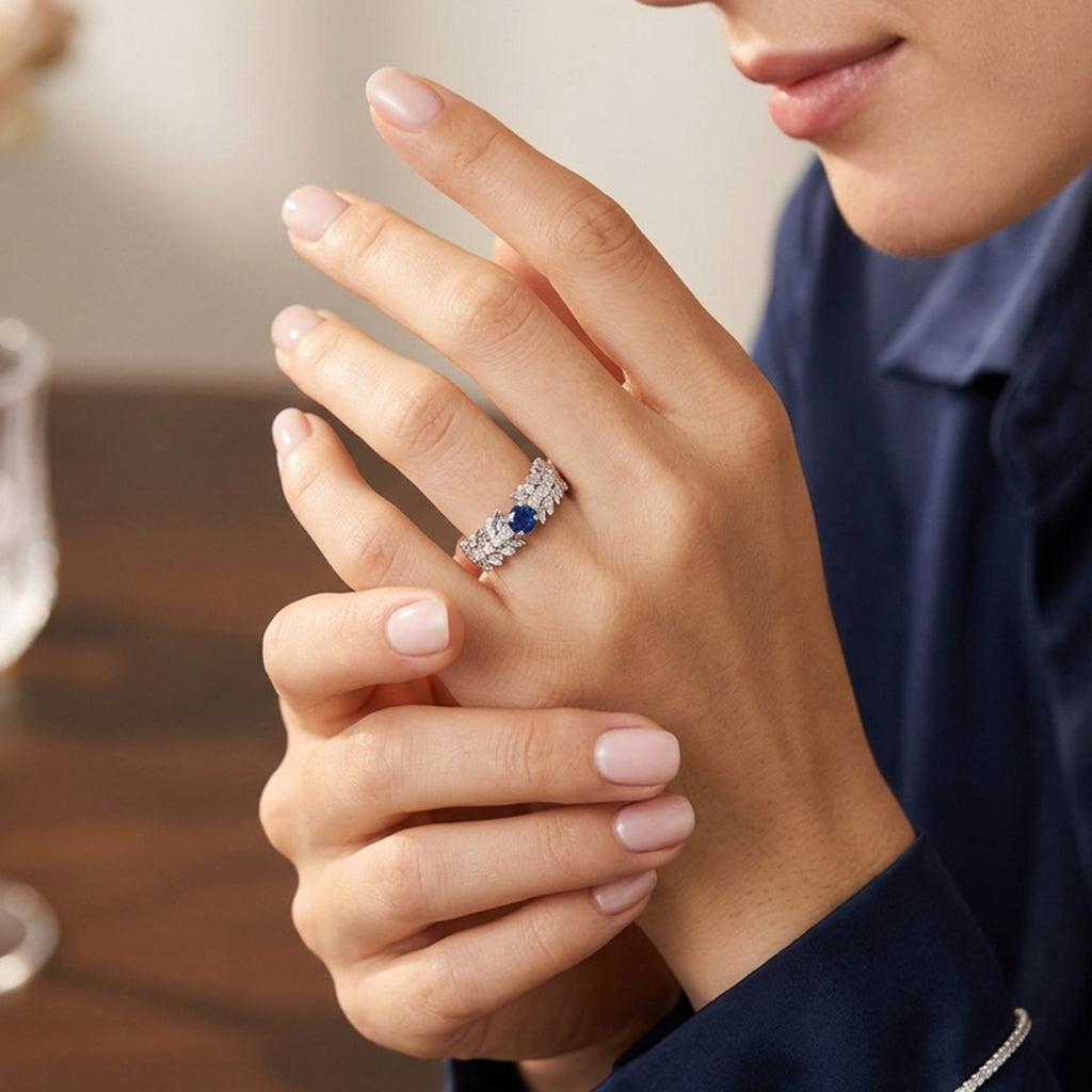 Blue Stone Floral CZ Ring
