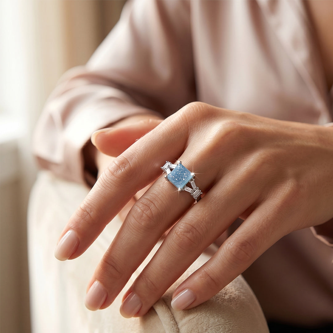Blue Square Stone Silver Ring