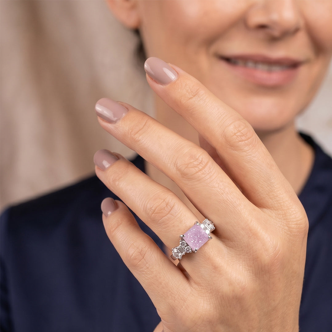 Pink Crystal Statement Silver Ring