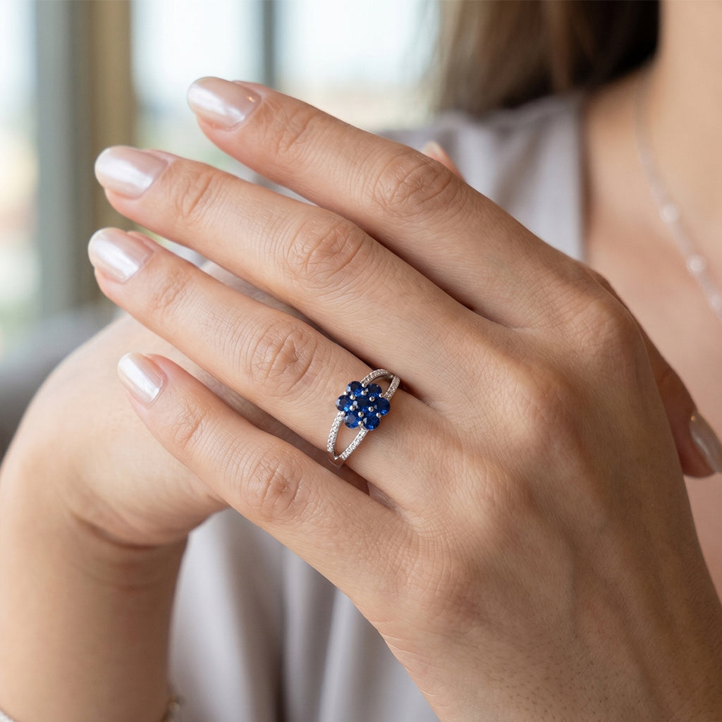 Blue Flower Silver Ring