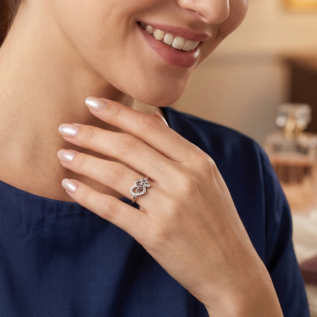 Heart Initial Silver Ring