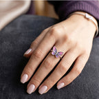 Purple Butterfly Silver Ring