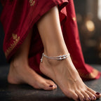 Premium Double Layer Silver Anklet with Crystal Beads