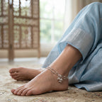 Beaded Snake Chain Silver Anklet