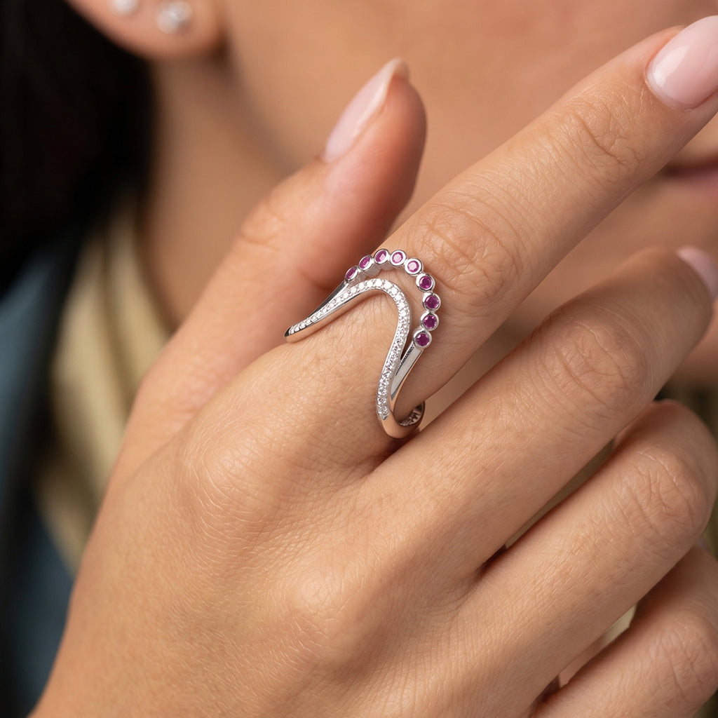 Pink Wishbone Silver Ring