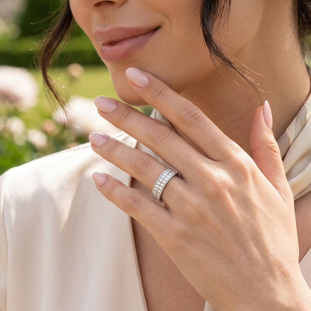 Pave Crystal Silver Eternity Ring