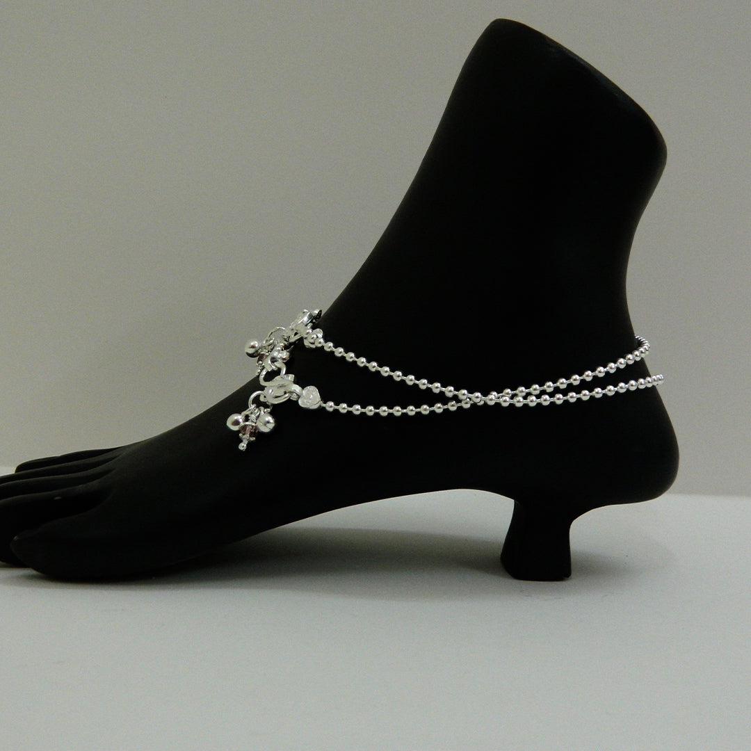 925 Sterling Silver Chain Anklet with Bead Cluster Charm