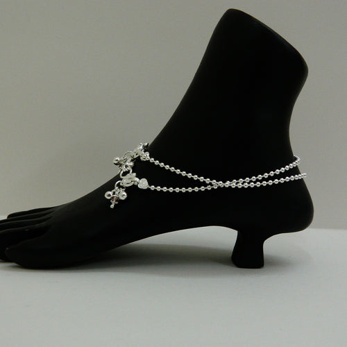 925 Sterling Silver Chain Anklet with Bead Cluster Charm