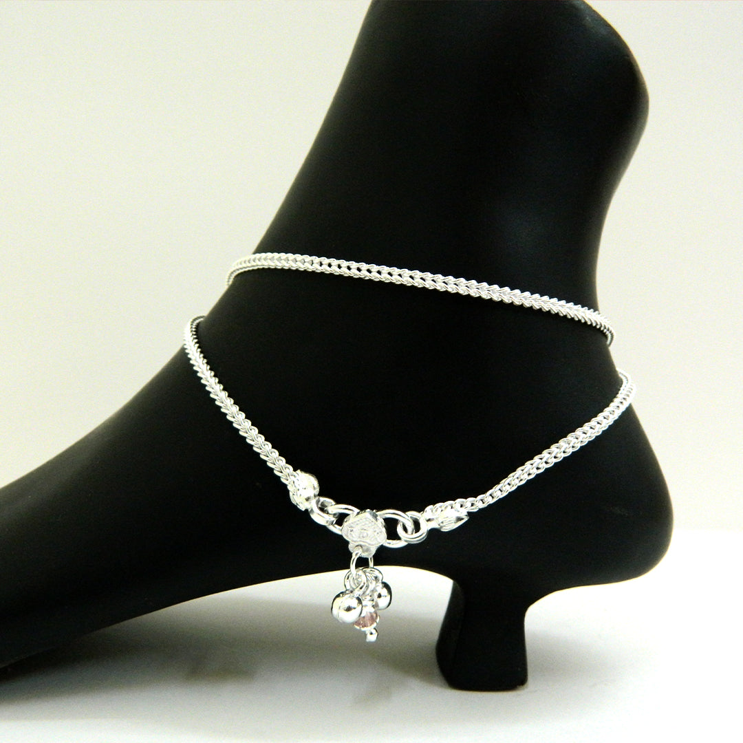Traditional Indian Style Silver Snake Chain Anklets