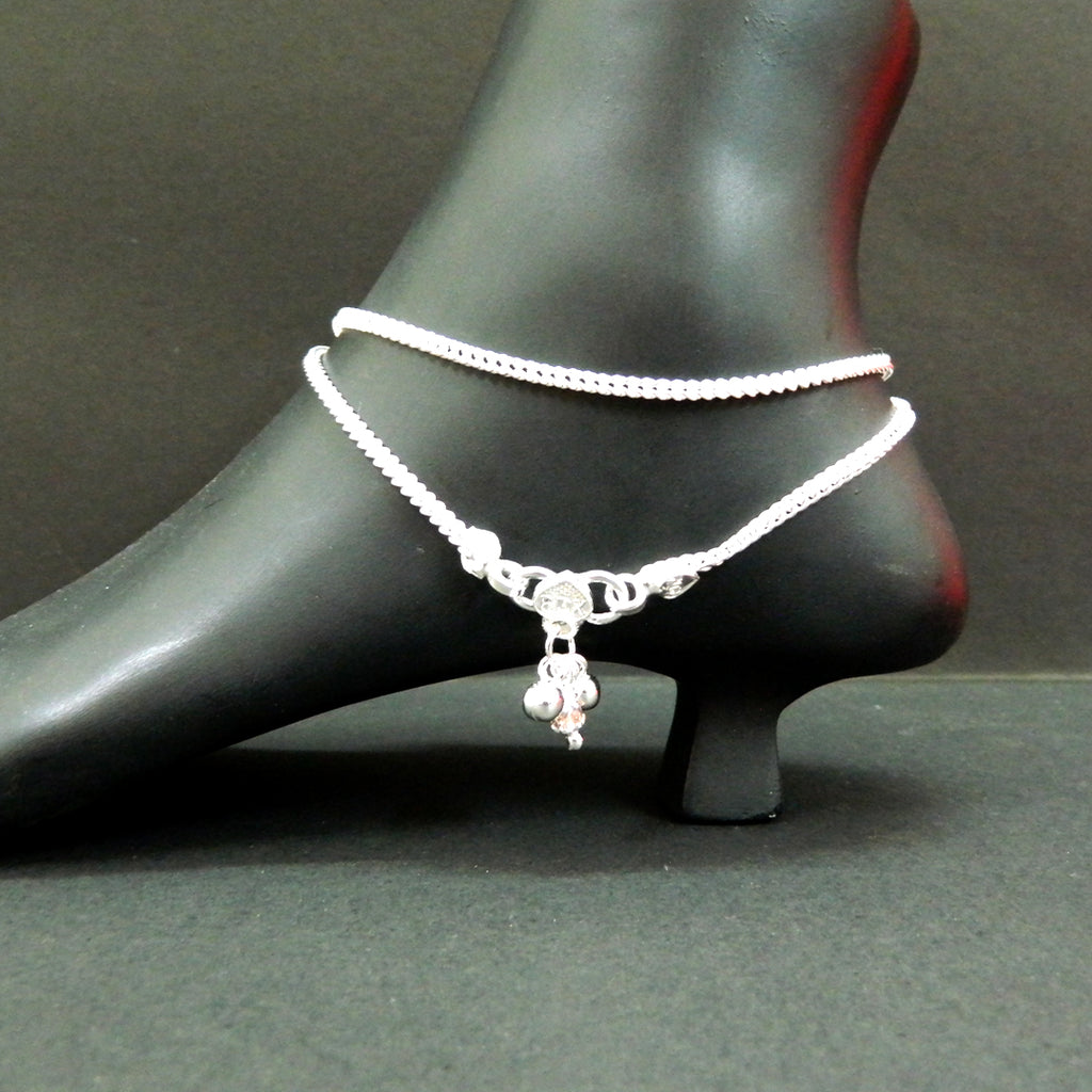 Traditional Indian Style Silver Snake Chain Anklets