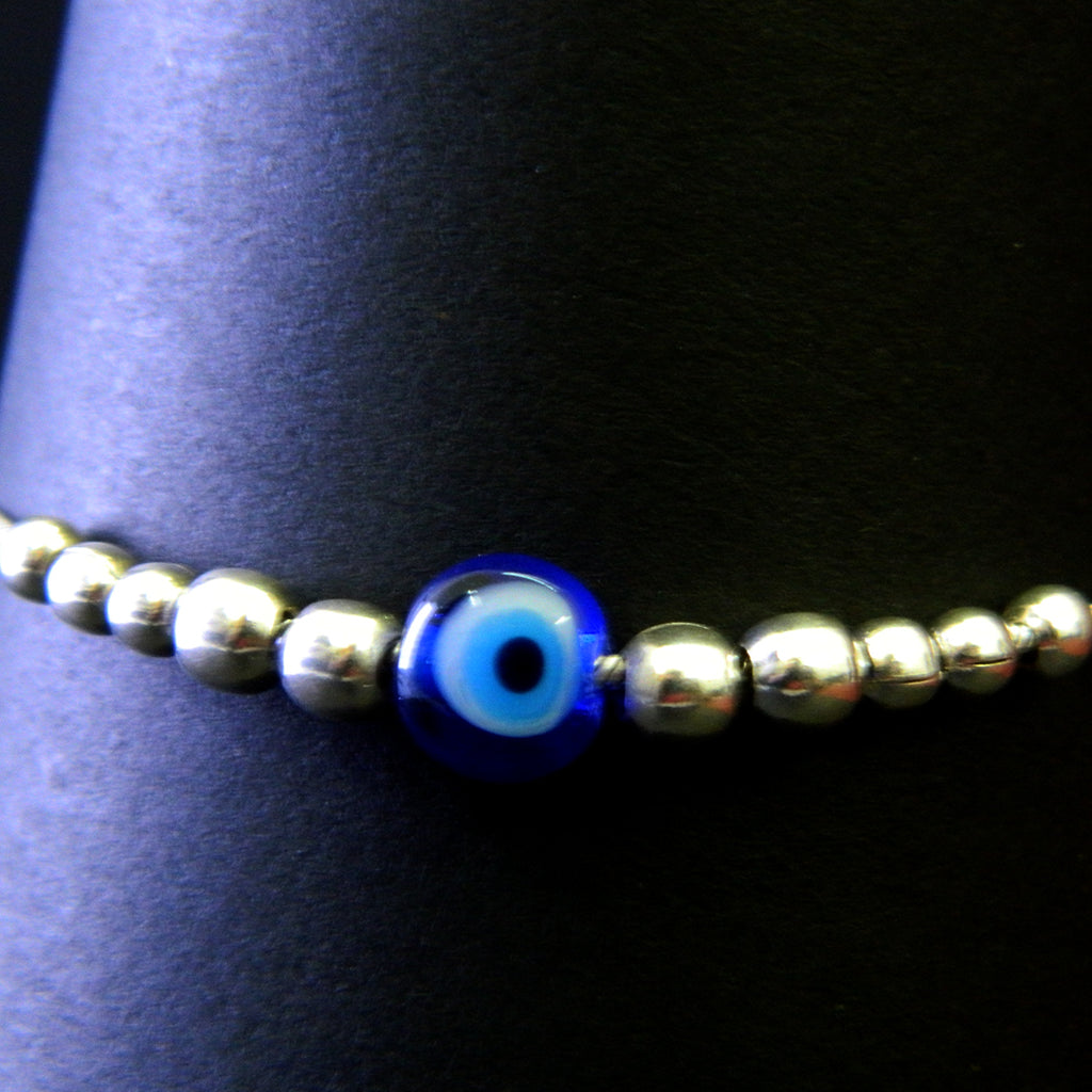Evil Eye Mini Silver Bead Bracelet