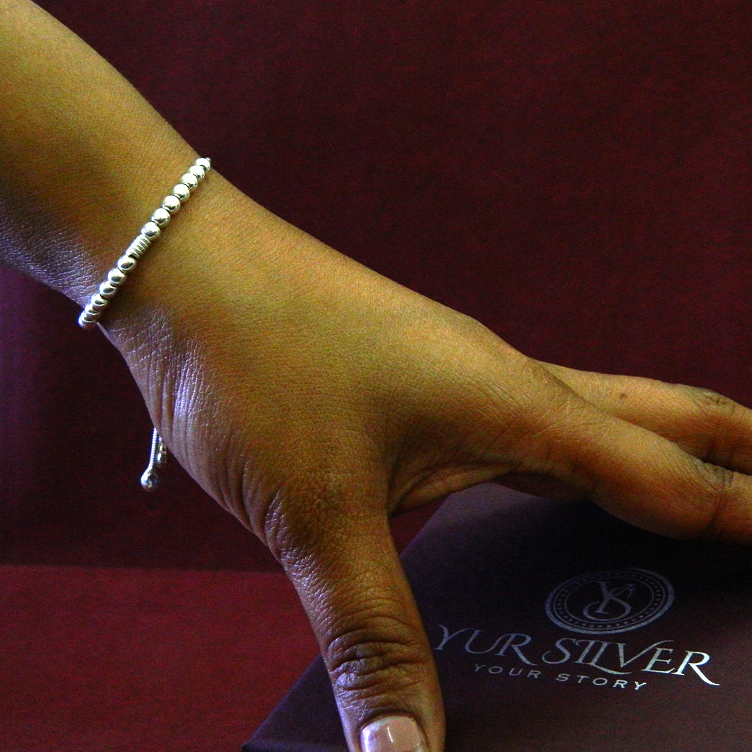 Textured Bead Silver Bracelet