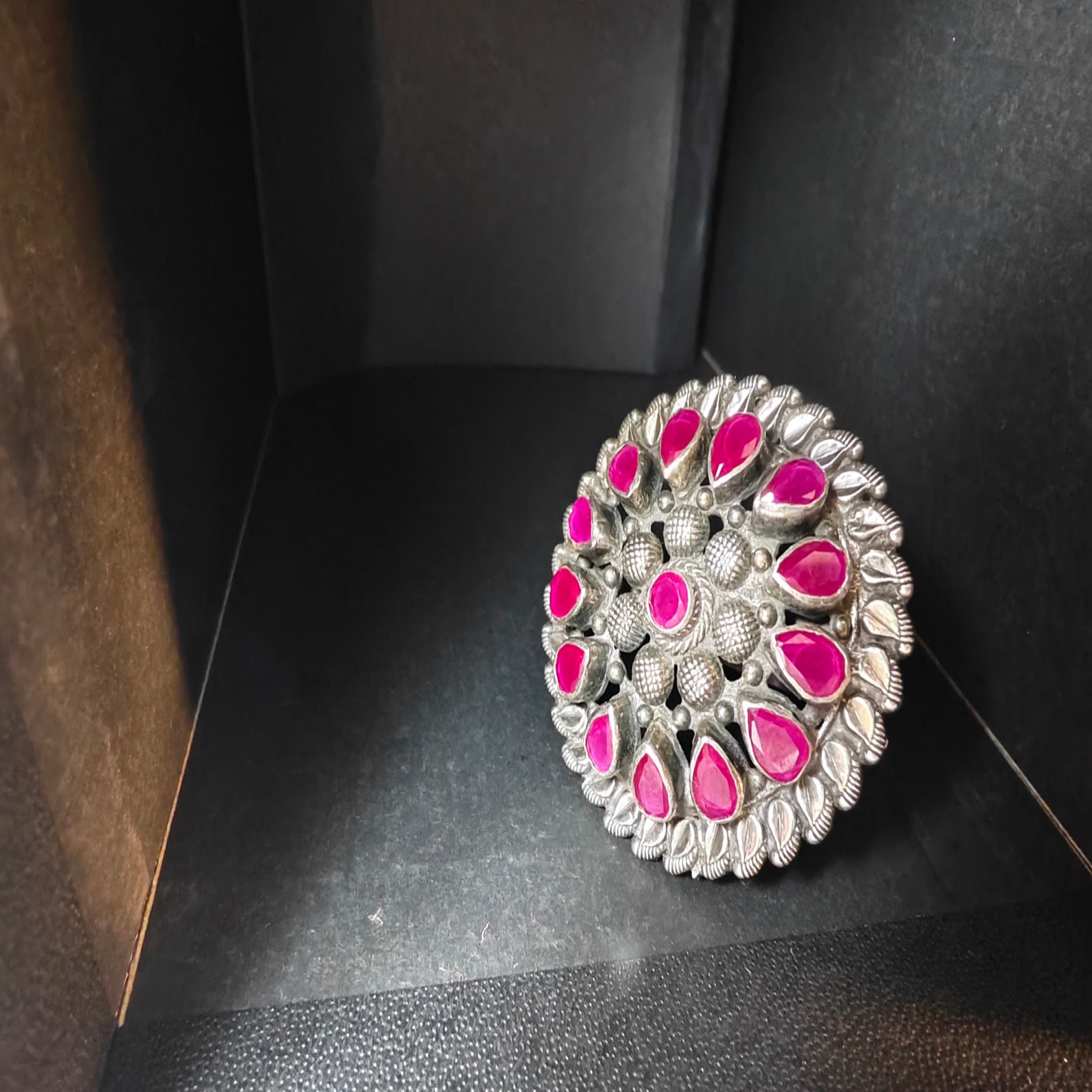 Ruby Petal Statement Ring in 925 Sterling Silver
