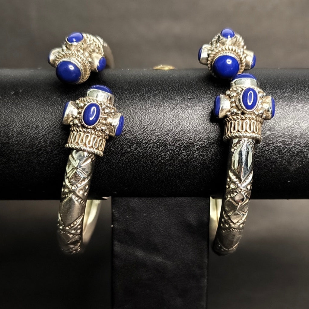 Blue Enamel Oxidized Silver Kada