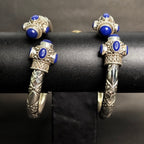 Blue Enamel Oxidized Silver Kada