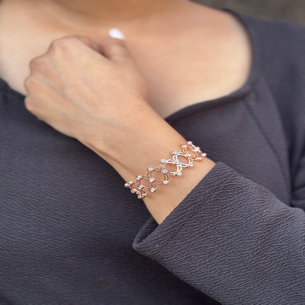 Convertible Floral Link Gold-Plated Bracelet (925 Sterling Silver)