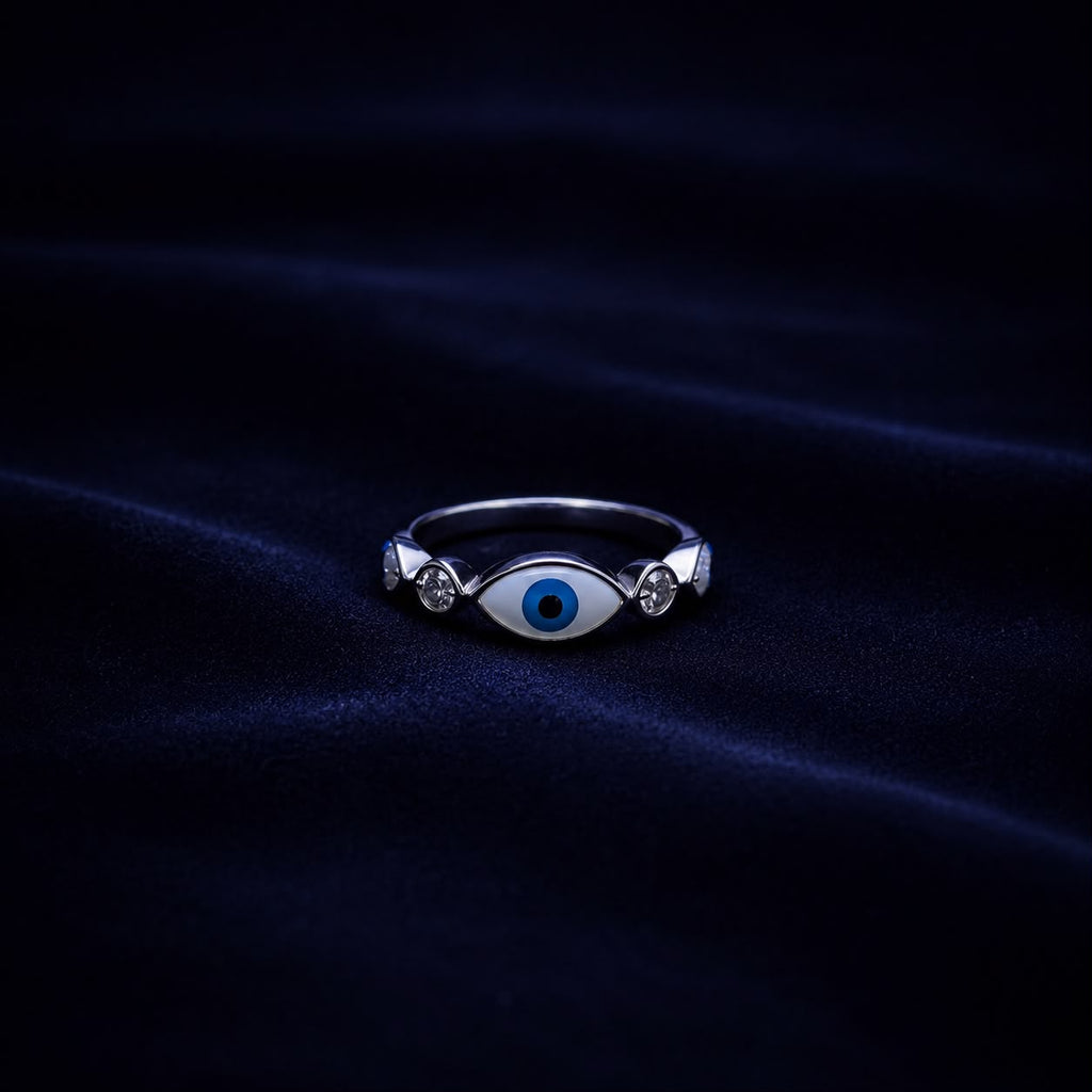 Blue Evil Eye Silver Ring