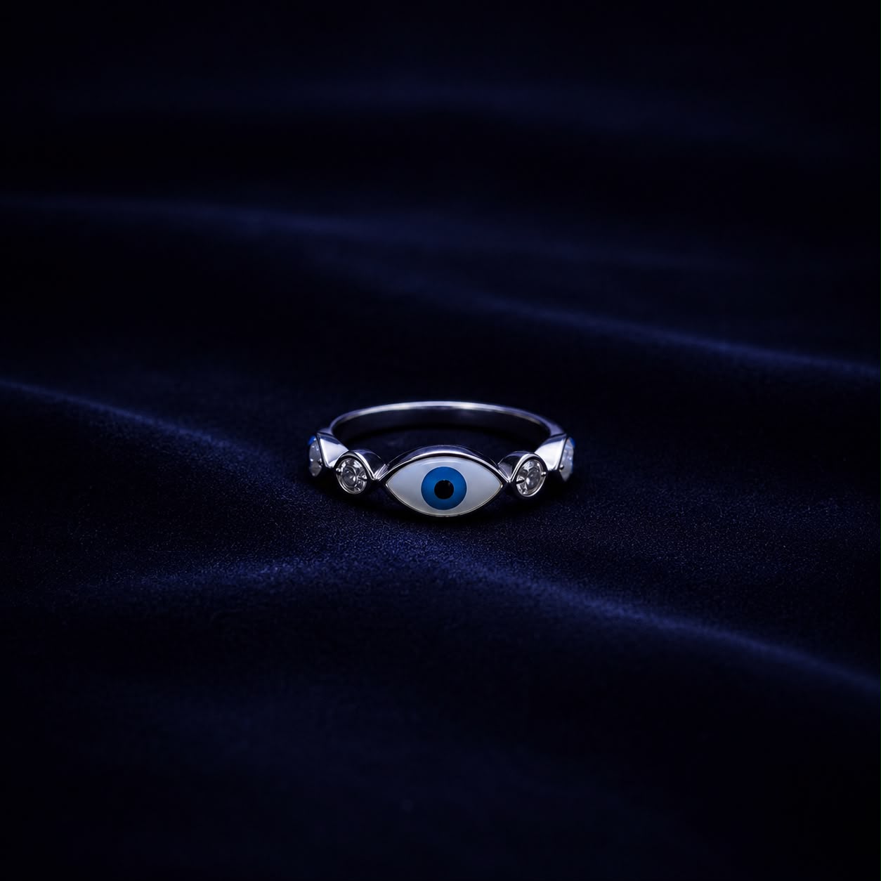 Blue Evil Eye Silver Ring
