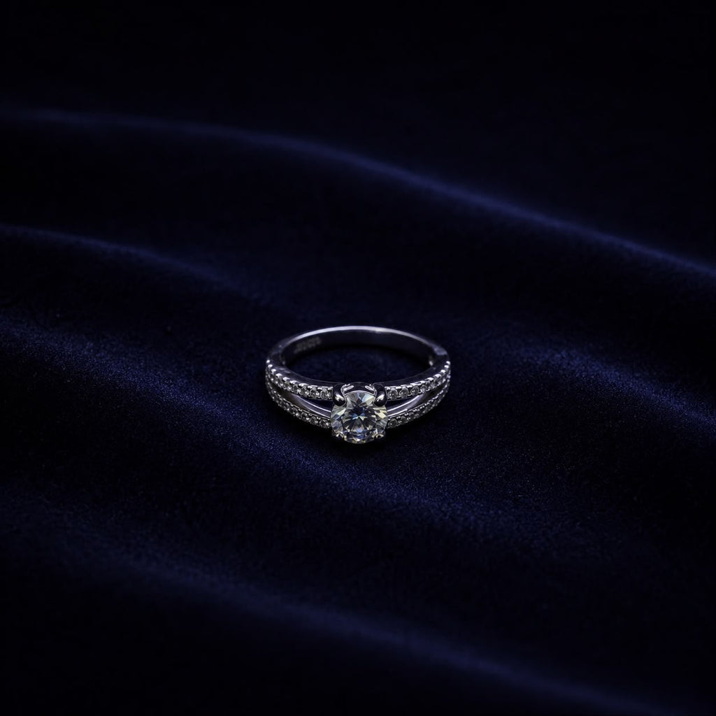 925 Sterling Silver Double Pavé Solitaire Ring
