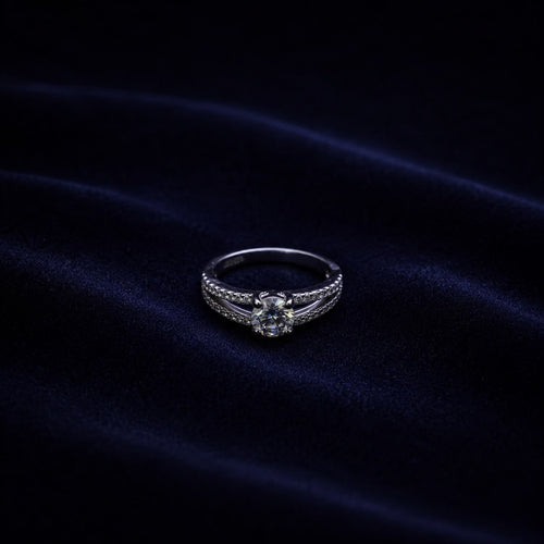 925 Sterling Silver Double Pavé Solitaire Ring